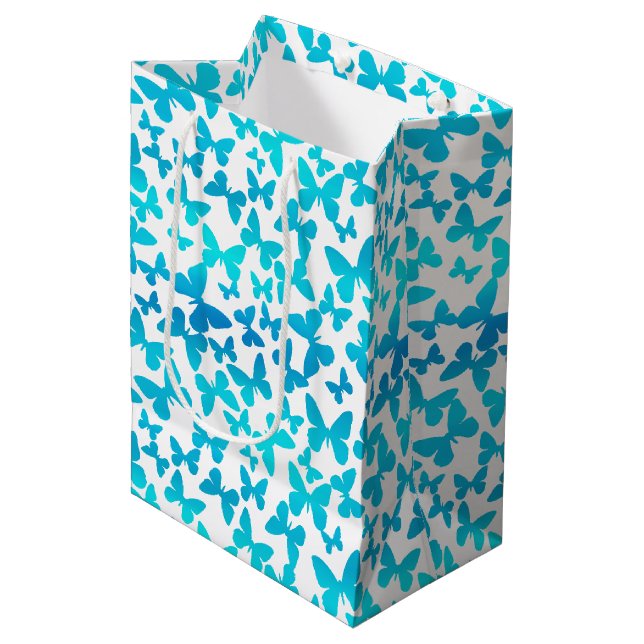 Butterfly Toss (Teal) Medium Gift Bag (Front Angled)