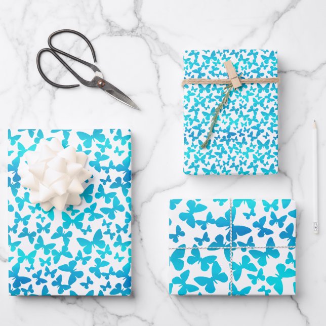 Butterfly Toss (Teal) Wrapping Paper Sheets (Front)