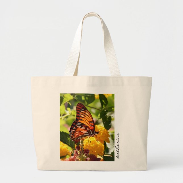 Butterfly Tote, Personalized with Name Large Tote Bag (Front)