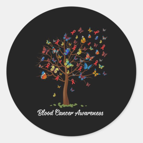 Butterfly Tree Beautiful Red Ribbon Blood Cancer A Classic Round Sticker