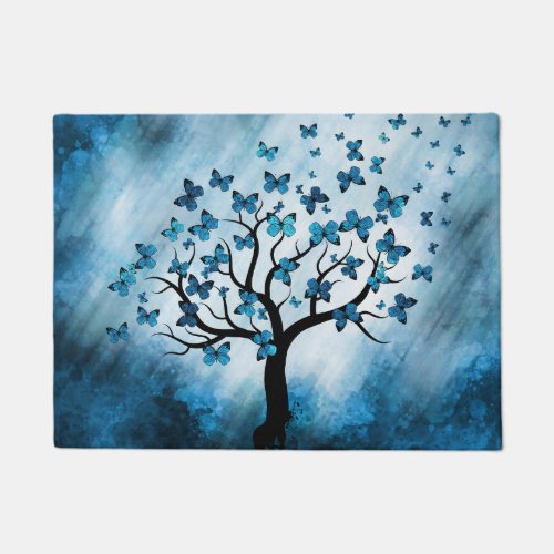 Butterfly Tree _ Blue Marble Mist Doormat