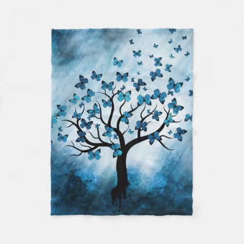 Butterfly Tree _ Blue Marble Mist Fleece Blanket