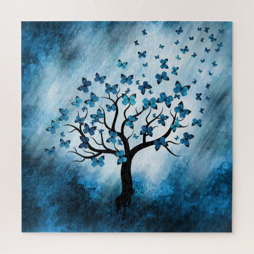 Butterfly Tree _ Blue Marble Mist Jigsaw Puzzle