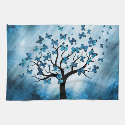 Butterfly Tree _ Blue Marble Mist Kitchen Towel