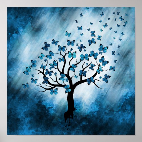 Butterfly Tree _ Blue Marble Mist Poster