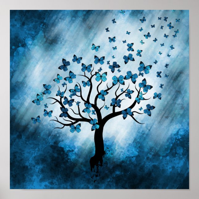 Butterfly Tree - Blue Marble Mist Poster (Front)