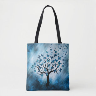 Butterfly Tree - Blue Marble Mist Tote Bag