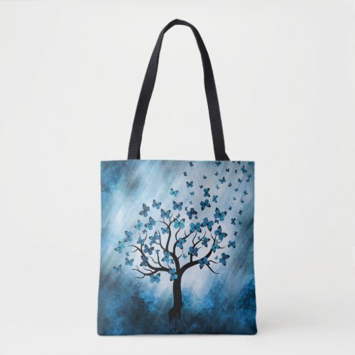 Butterfly Tree _ Blue Marble Mist Tote Bag