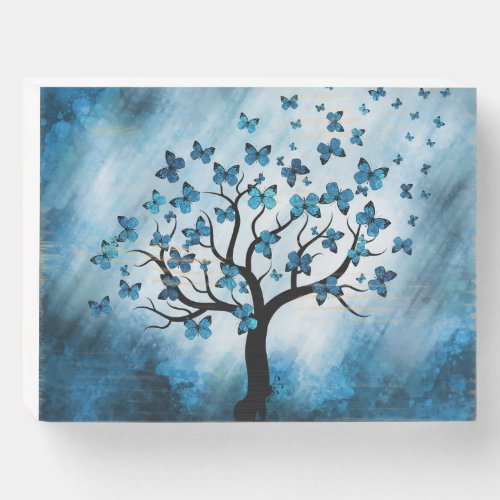 Butterfly Tree _ Blue Marble Mist Wooden Box Sign