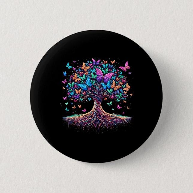 Butterfly Tree Nature  Button (Front)