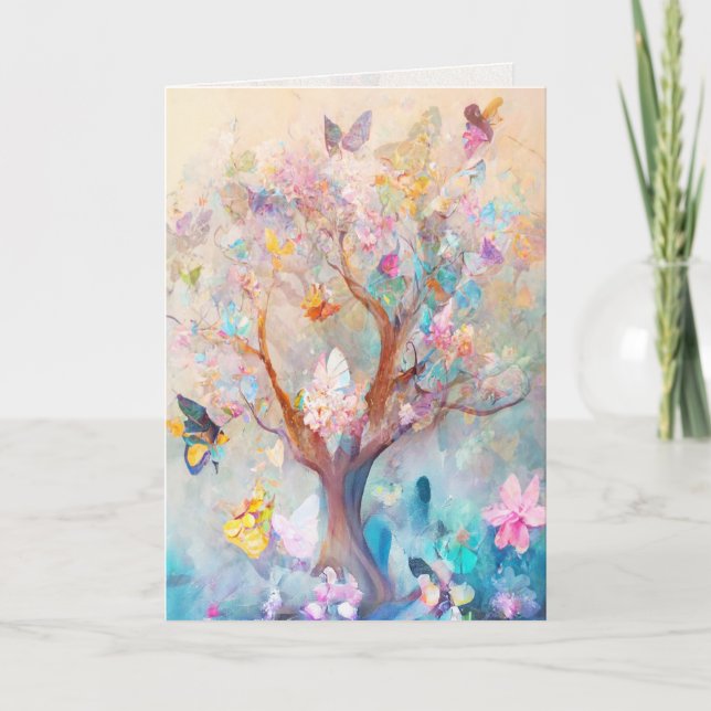 Butterfly Tree Watercolor Greeting/Note Card (Front)
