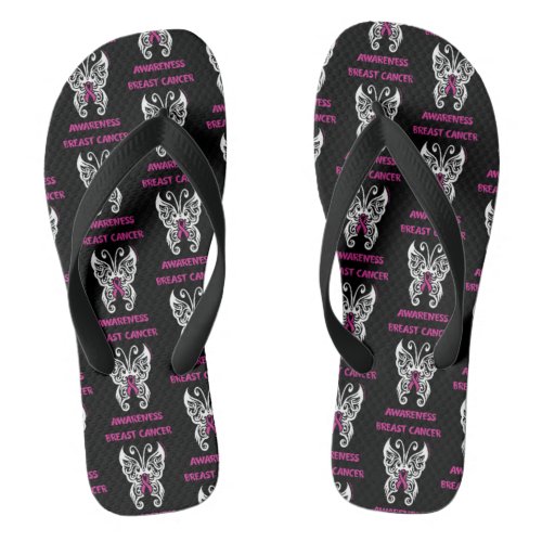 ButterflyTribalBreast Cancer Flip Flops