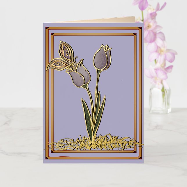 Butterfly Tulips Foil Greeting Card (Orchid)