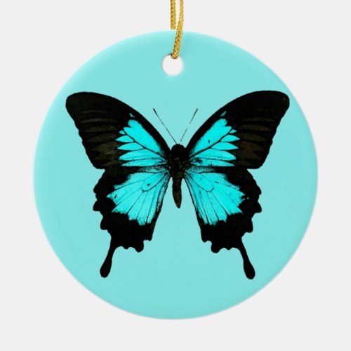 Butterfly _ turquoise blue and black ceramic ornament