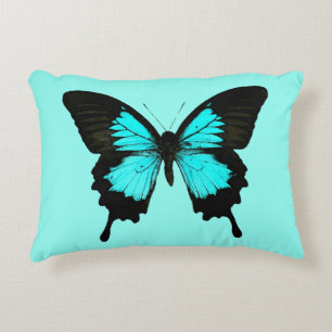 Butterfly - turquoise blue and black decorative pillow