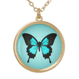 Butterfly - turquoise blue and black gold plated necklace