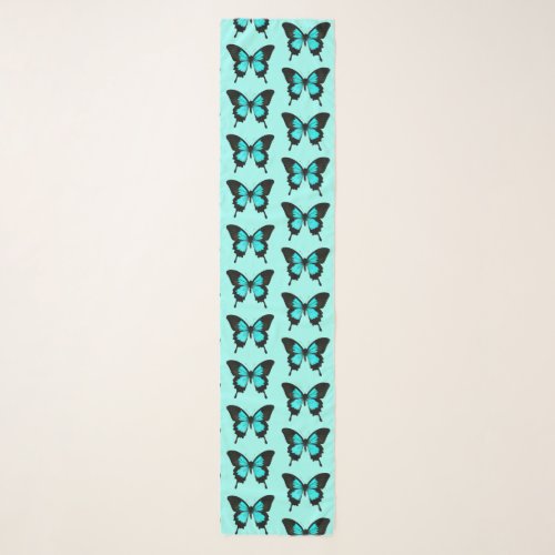 Butterfly _ turquoise blue and black scarf