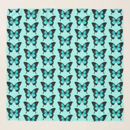 Butterfly _ turquoise blue and black scarf