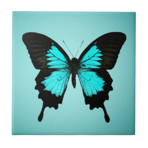 Butterfly - turquoise blue and black tile