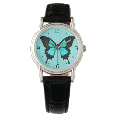 Butterfly _ turquoise blue and black watch