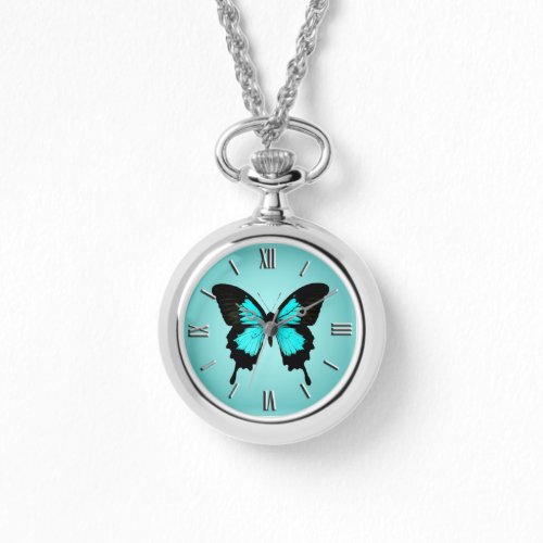 Butterfly _ turquoise blue and black watch