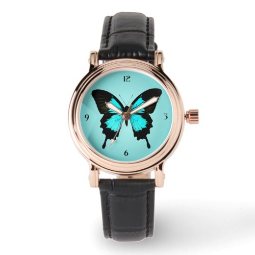 Butterfly _ turquoise blue and black watch