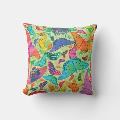 Butterfly Turquoise Orange Pink Yellow Outdoor Pillow