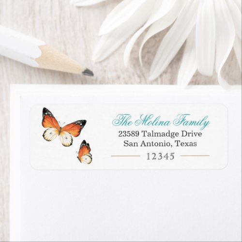 Butterfly Turquoise Return Address Label