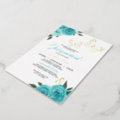 Butterfly Turquoise Roses Quinceanera Real Foil Invitation (Rotated)