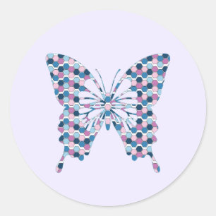 Butterfly Twilight City Blue and Pink Hexagon Classic Round Sticker