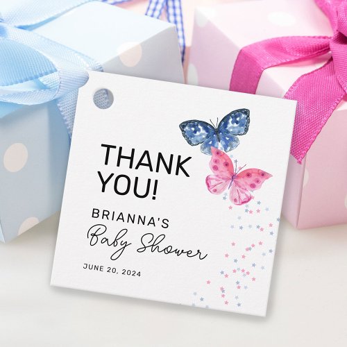 Butterfly Twins Boy and Girl Baby Shower Thank You Favor Tags