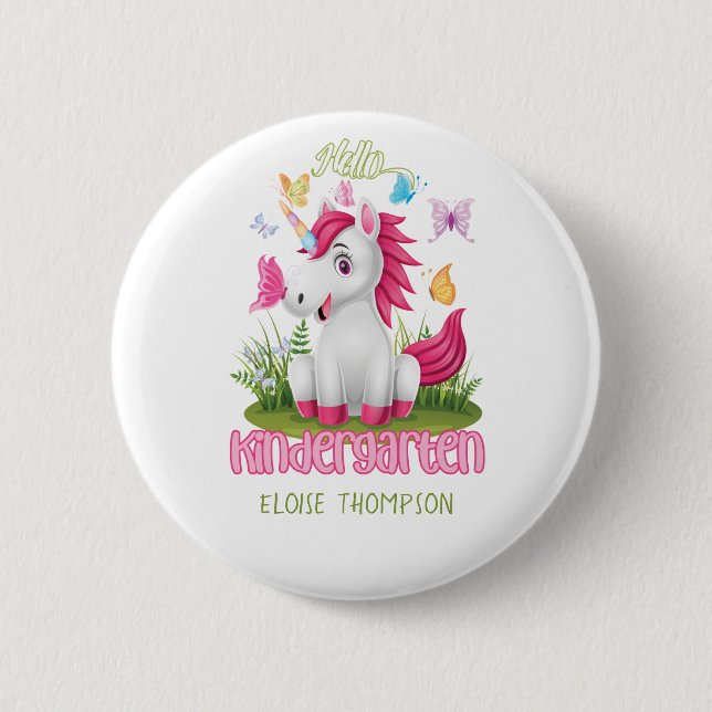 Butterfly Unicorn Kindergarten Back to School    Button (Front)