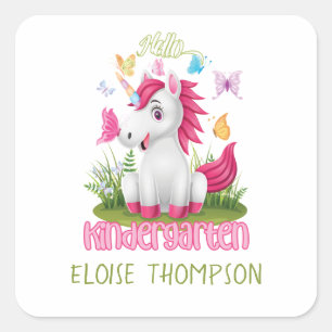 Butterfly Unicorn Kindergarten Back to School Square Sticker