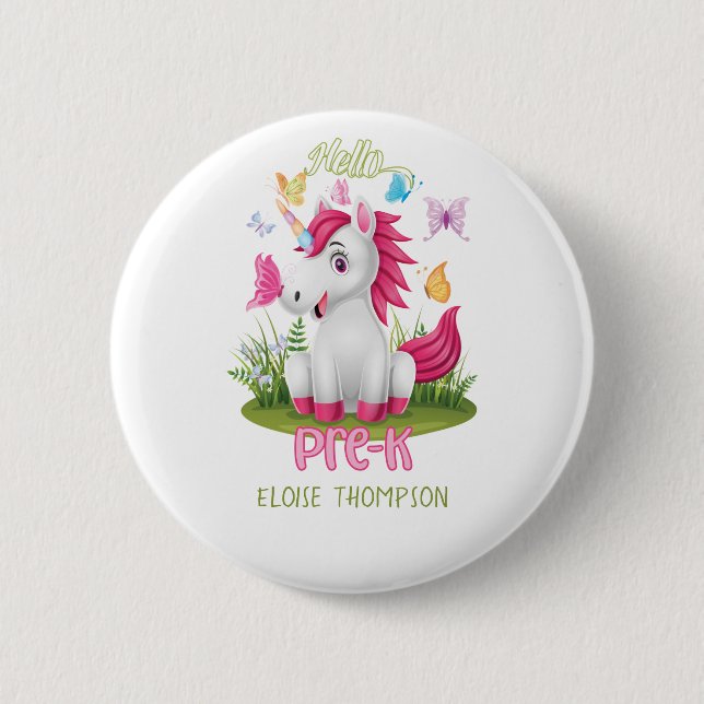 Butterfly Unicorn Pre-K 1st Day Back to School  Button (Front)