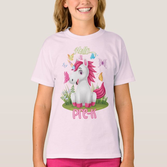Butterfly Unicorn Pre-K 1st Day Back to School T-Shirt (Front)