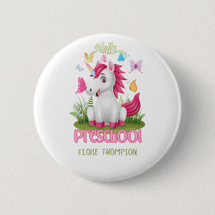 Butterfly Unicorn Preschool Back to School Button