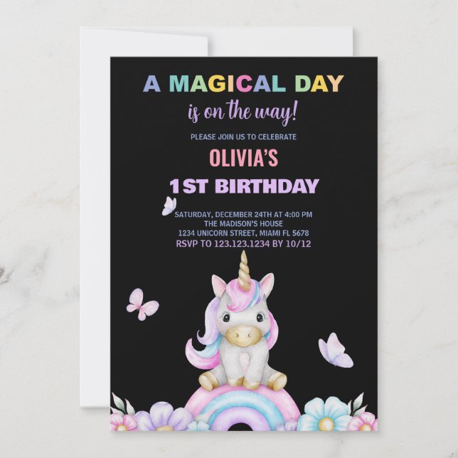Butterfly Unicorns Birthday Invitations (Front)