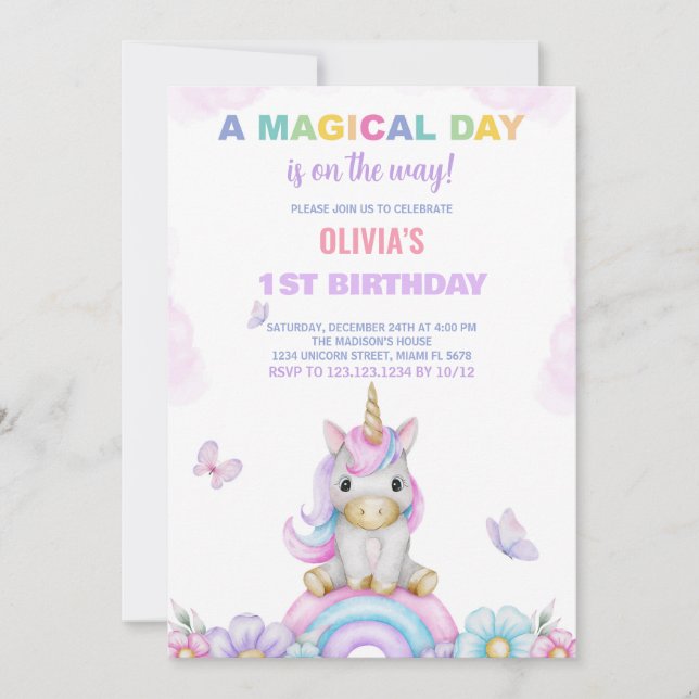 Butterfly Unicorns Birthday Invitations (Front)