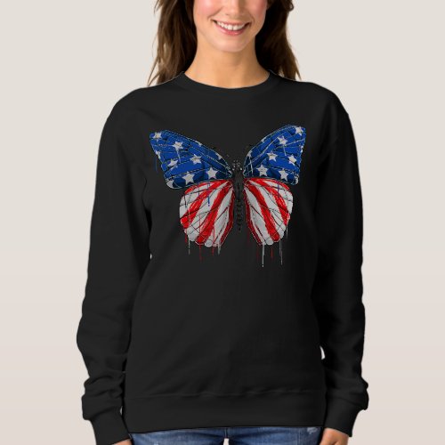 Butterfly Usa Flag 4th Of July For Women Girl Us Sweatshirt