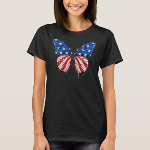 Butterfly Usa Flag 4th Of July For Women Girl Us T_Shirt
