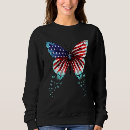 Butterfly Usa Flag Cute 4th Of July  American Girl Sweatshirt