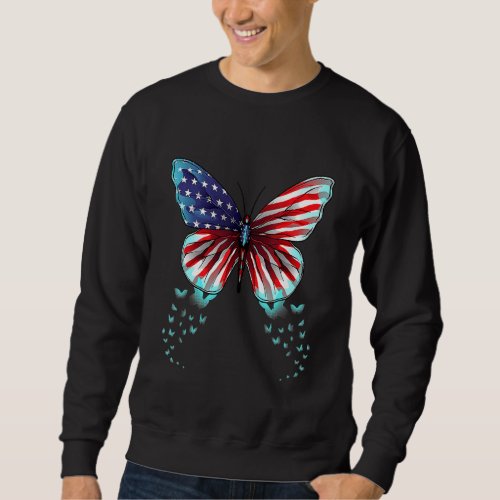 Butterfly Usa Flag Cute 4th Of July  American Girl Sweatshirt