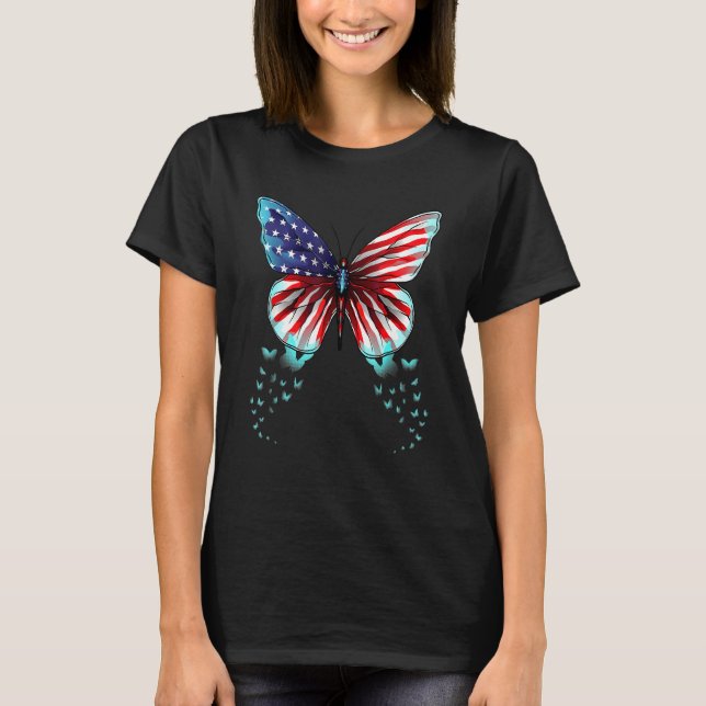 Butterfly Usa Flag Cute 4th Of July  American Girl T-Shirt (Front)