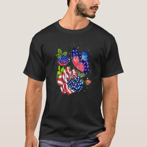 Butterfly Usa Flag Cute 4th Of July  American Girl T_Shirt