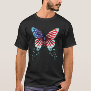Butterfly Usa Flag Cute 4th Of July American Girl T-Shirt