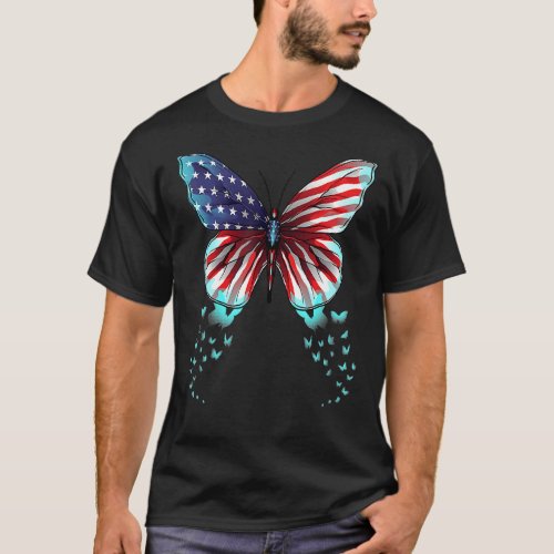 Butterfly Usa Flag Cute 4th Of July   American   T_Shirt