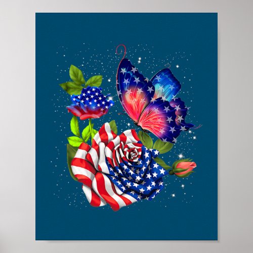 Butterfly USA Flag Cute 4th Of July Funny Poster