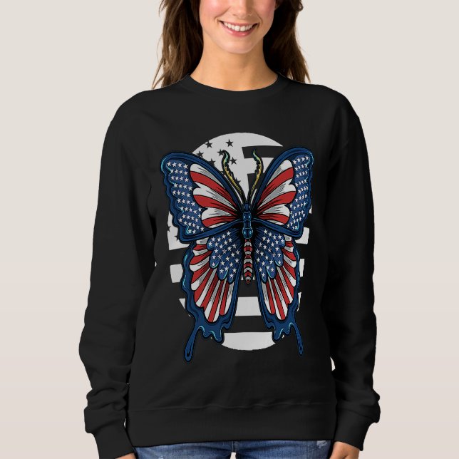 Butterfly USA Flag Cute Fourth Of July Funny Ameri Sweatshirt (Front)