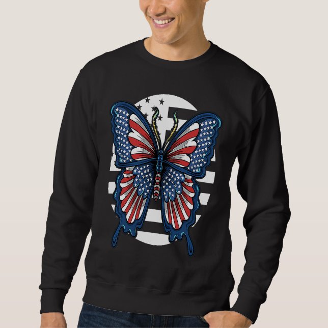 Butterfly USA Flag Cute Fourth Of July Funny Ameri Sweatshirt (Front)
