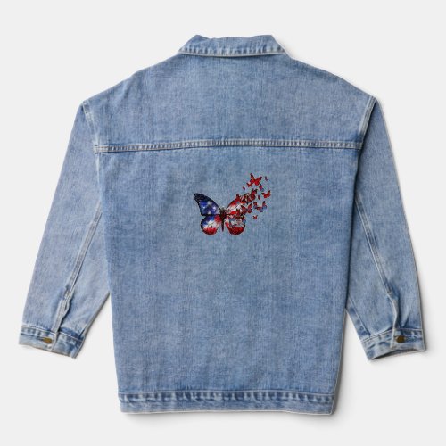 Butterfly USA Flag Patriotic 4th Of July American  Denim Jacket